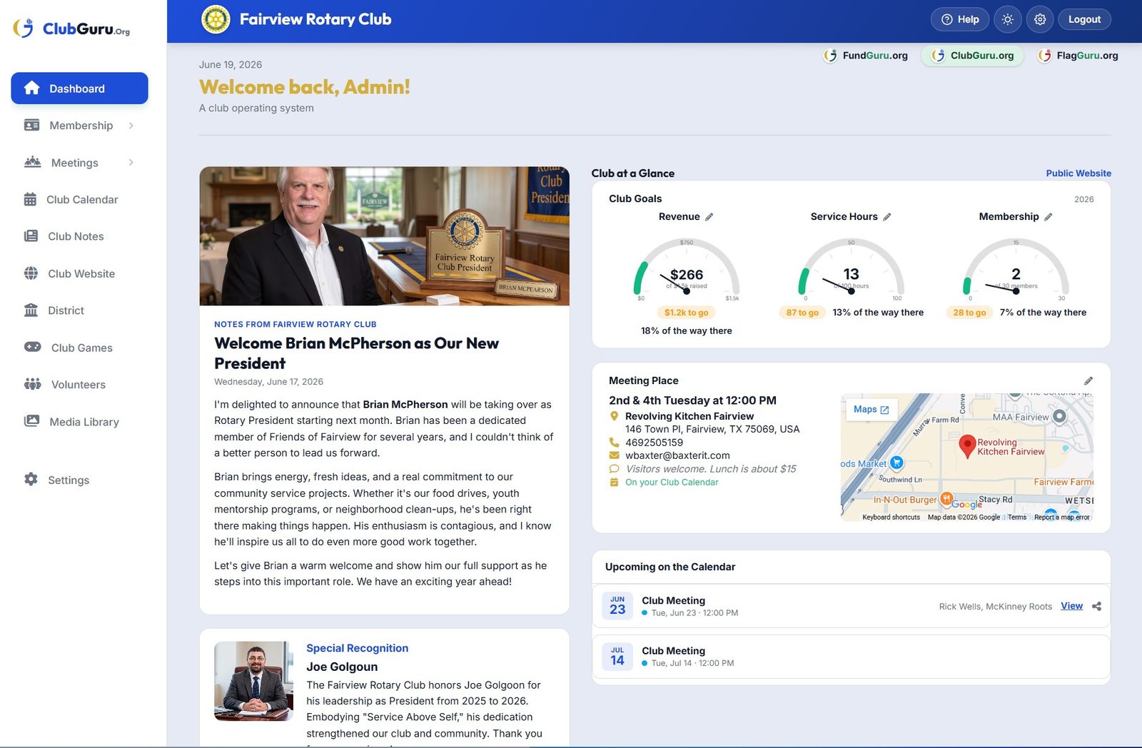 ClubGuru dashboard