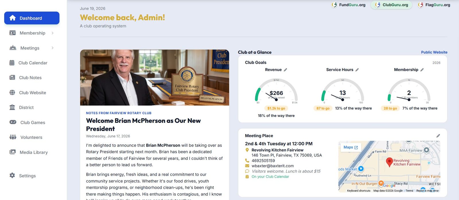 ClubGuru dashboard