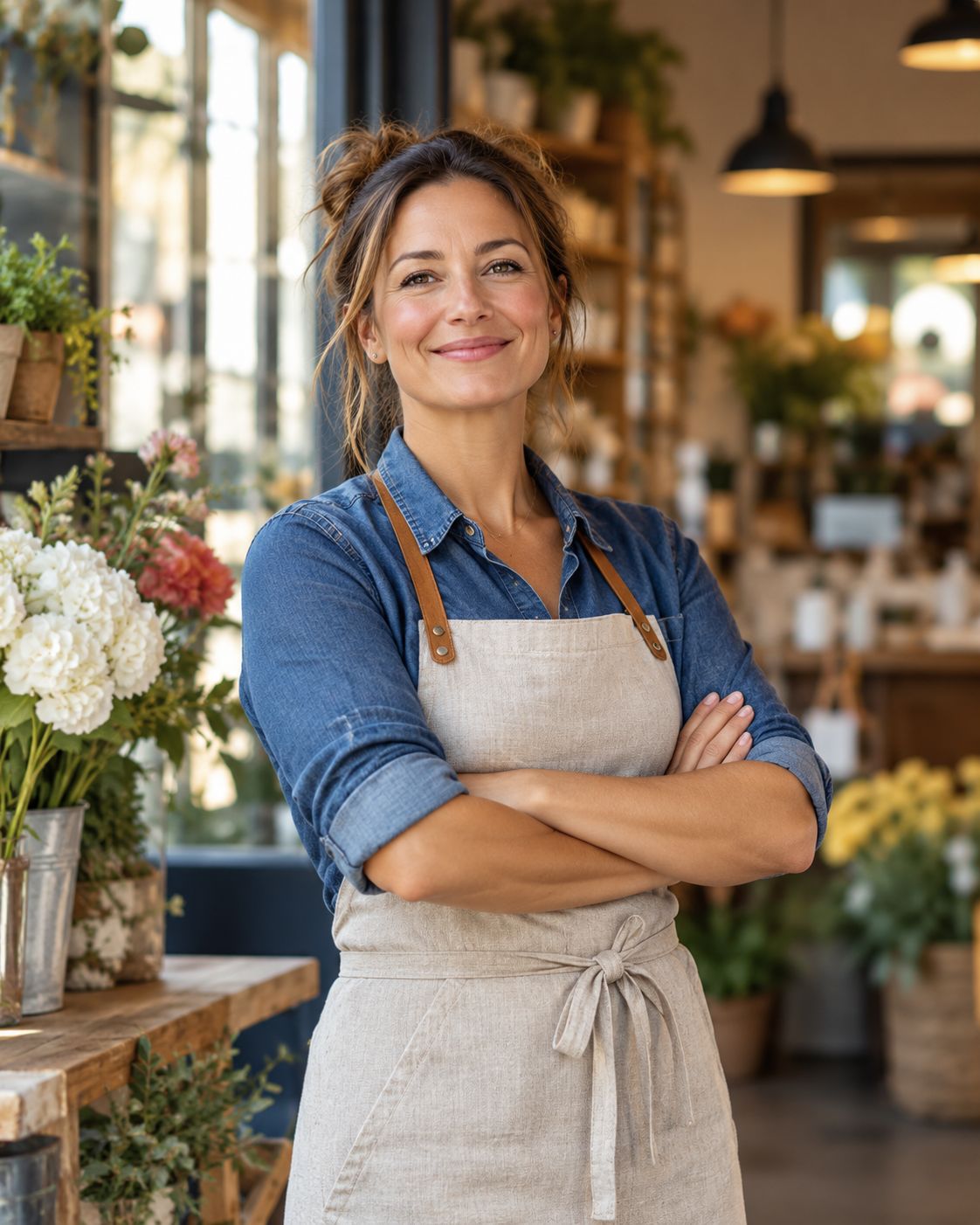 A local shop owner who sponsors the club, standing in her store